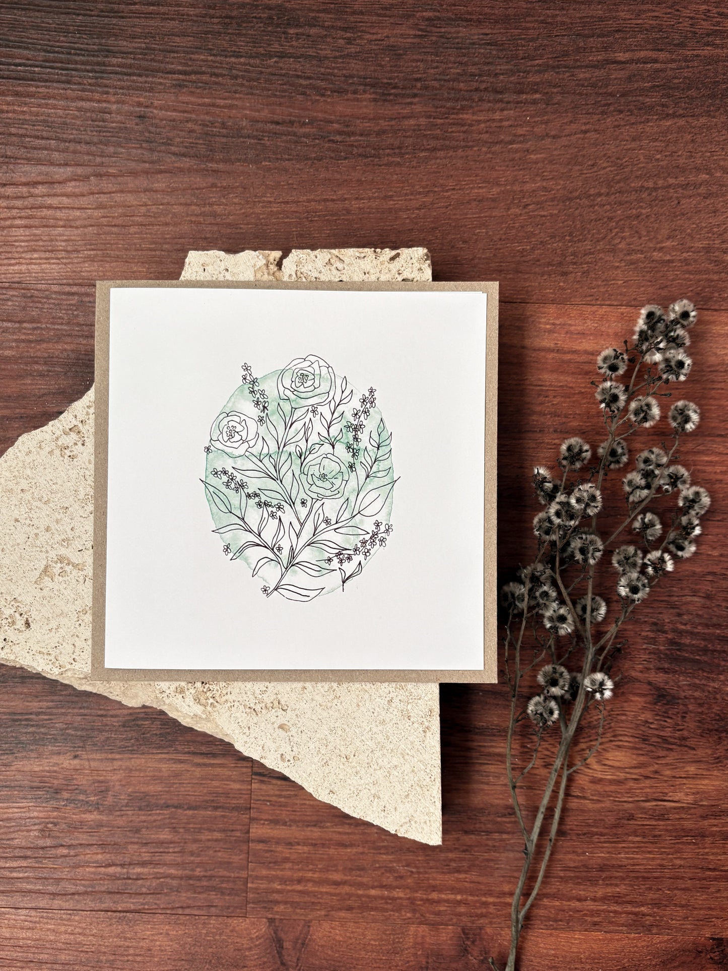 blank green floral card