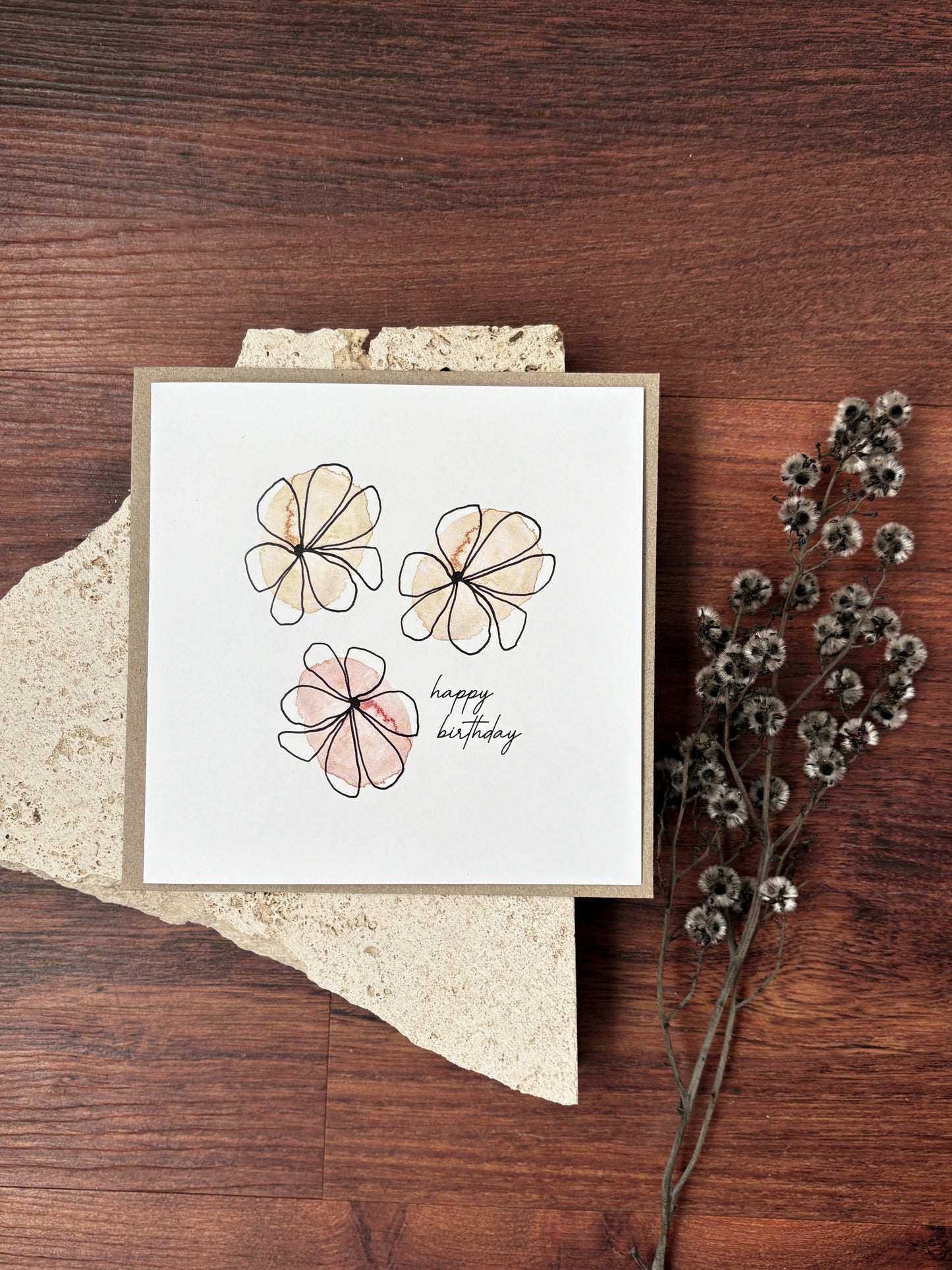 happy birthday pink floral card