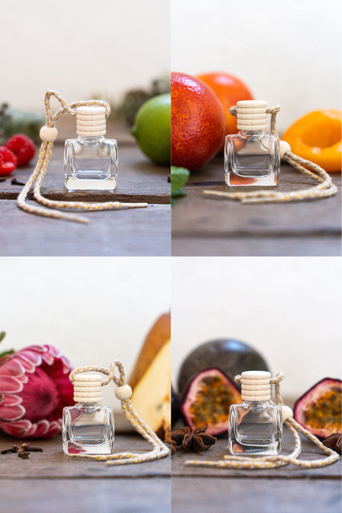 gathered mint + nectarine | clear | car diffuser