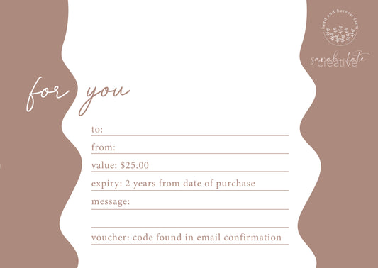 Herd and Harvest Farm PHYSICAL Gift Voucher $25.00