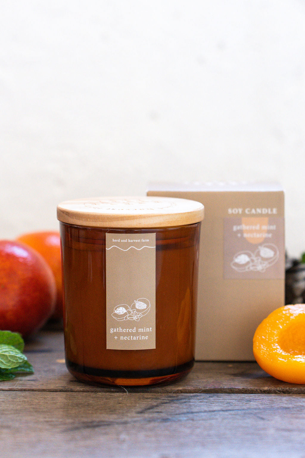 gathered mint + nectarine | amber | soy candle | 50 + hrs