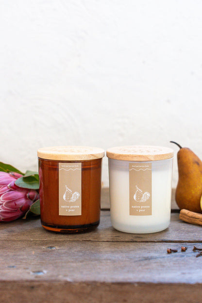 native protea + pear | amber | soy candle | 50 + hrs