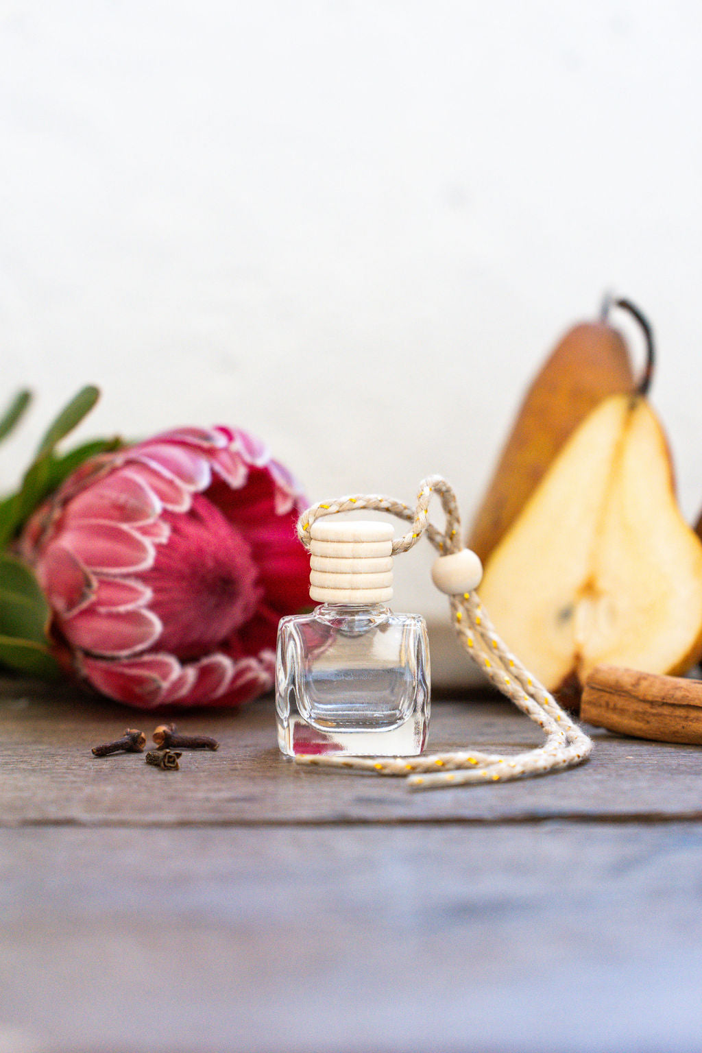 native protea + pear | clear | car diffuser