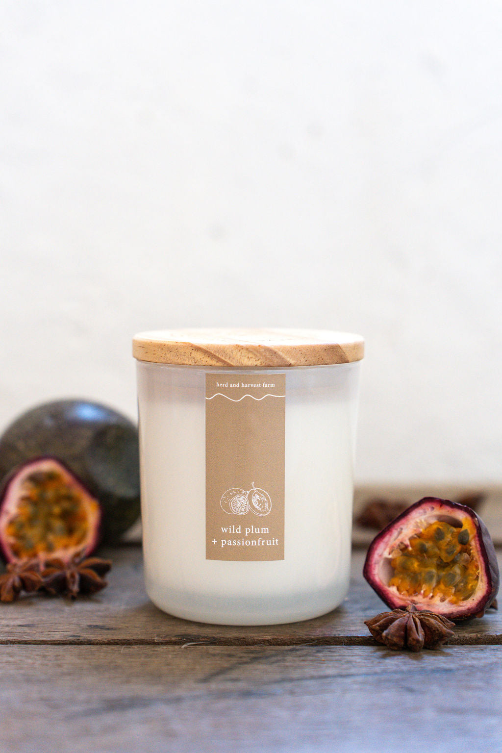 wild plum + passionfruit | white | soy candle | 50 + hrs
