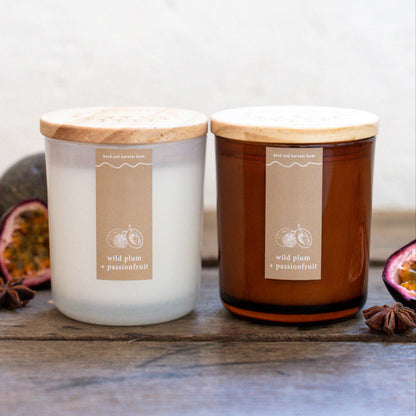 wild plum + passionfruit | white | soy candle | 50 + hrs