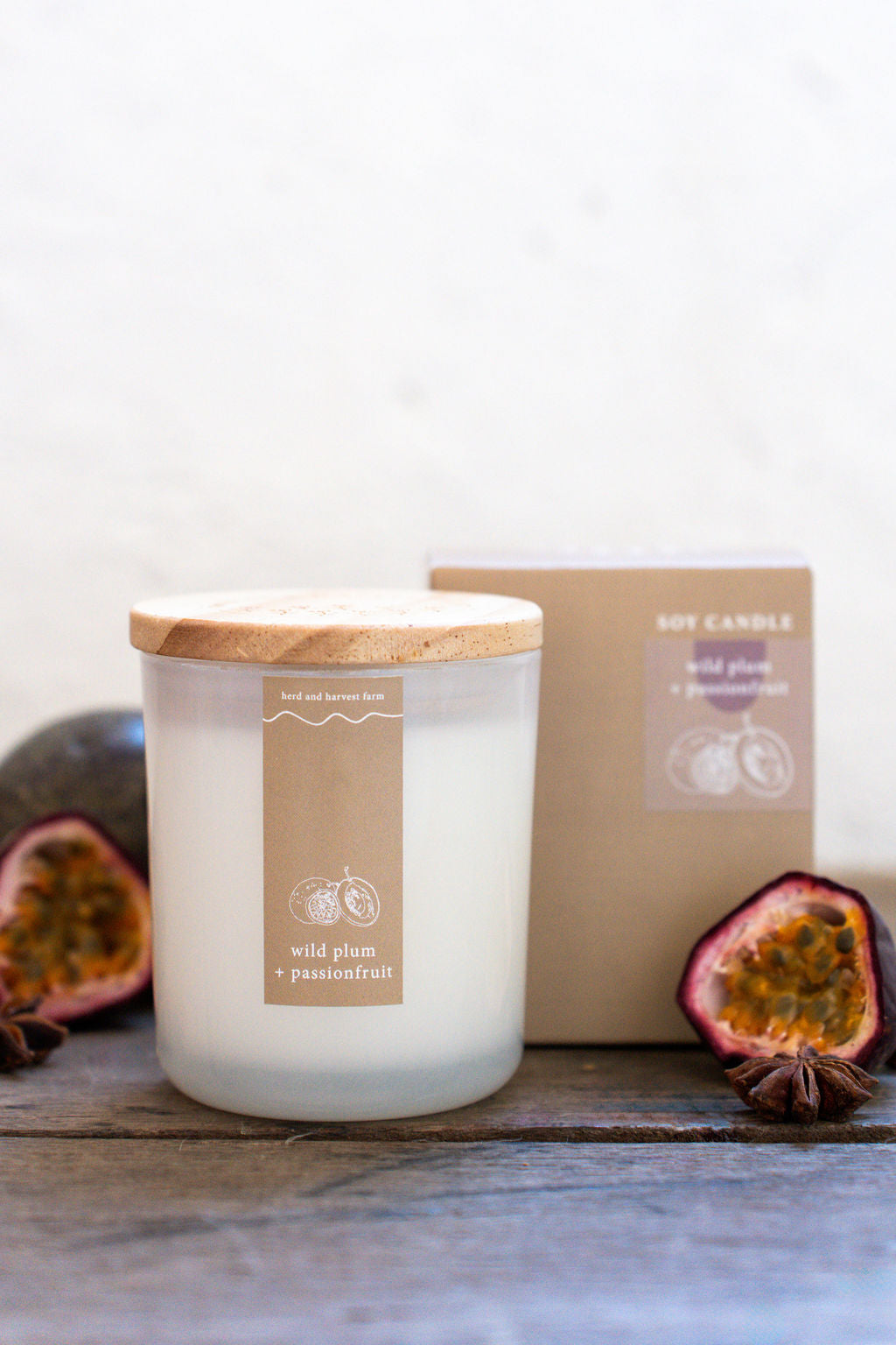 wild plum + passionfruit | white | soy candle | 50 + hrs