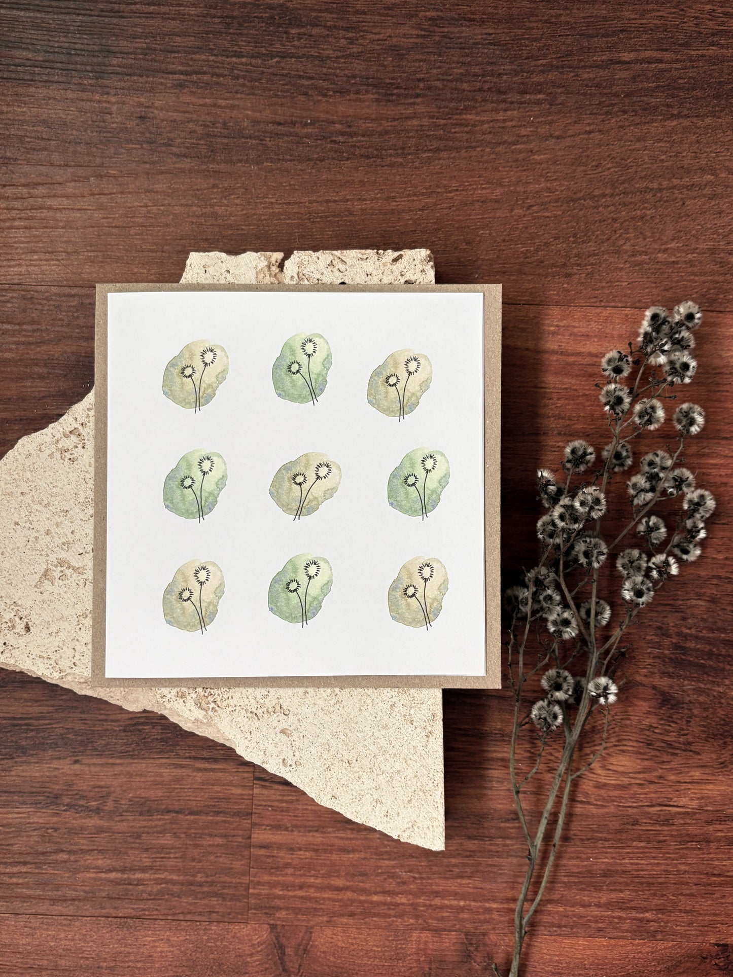 blank green floral card