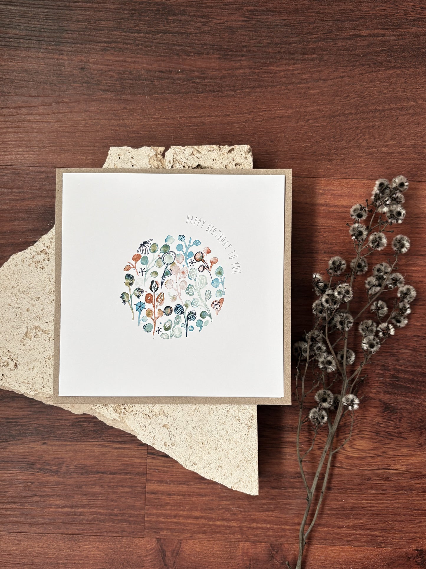 happy birthday circular floral card