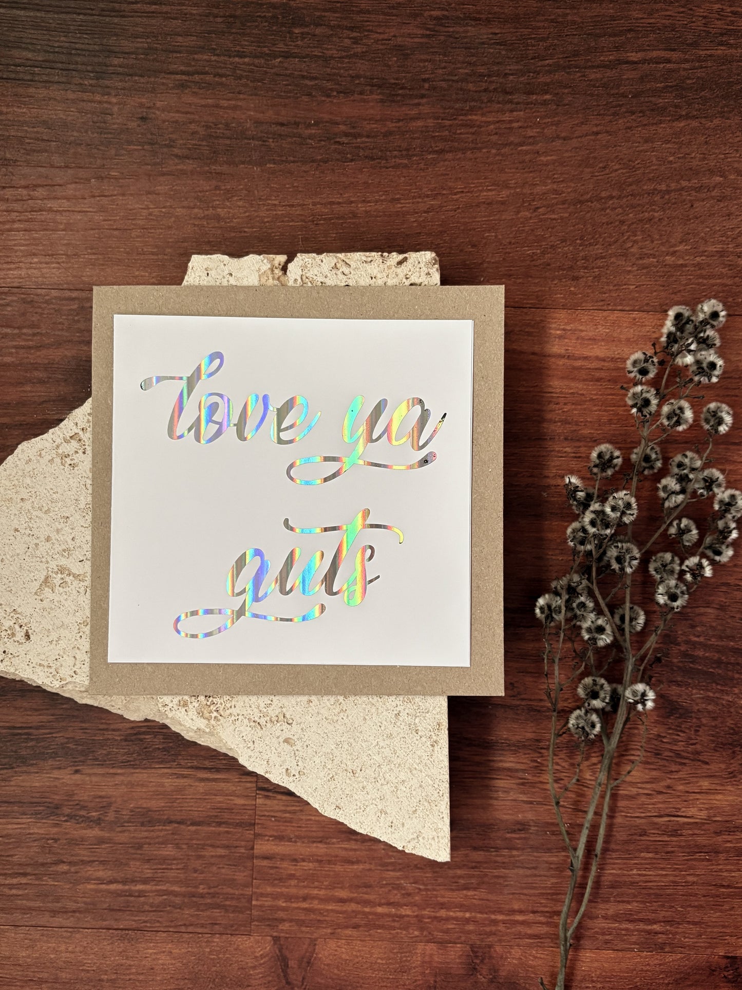 love ya guts silver foil card