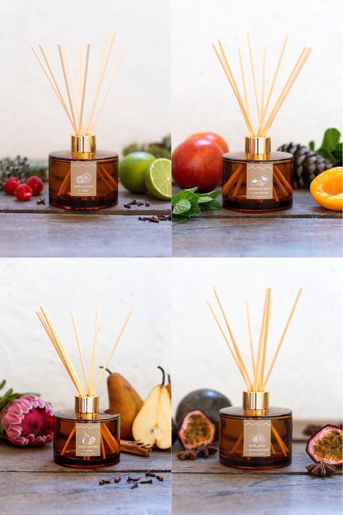gathered mint + nectarine | amber | reed diffuser